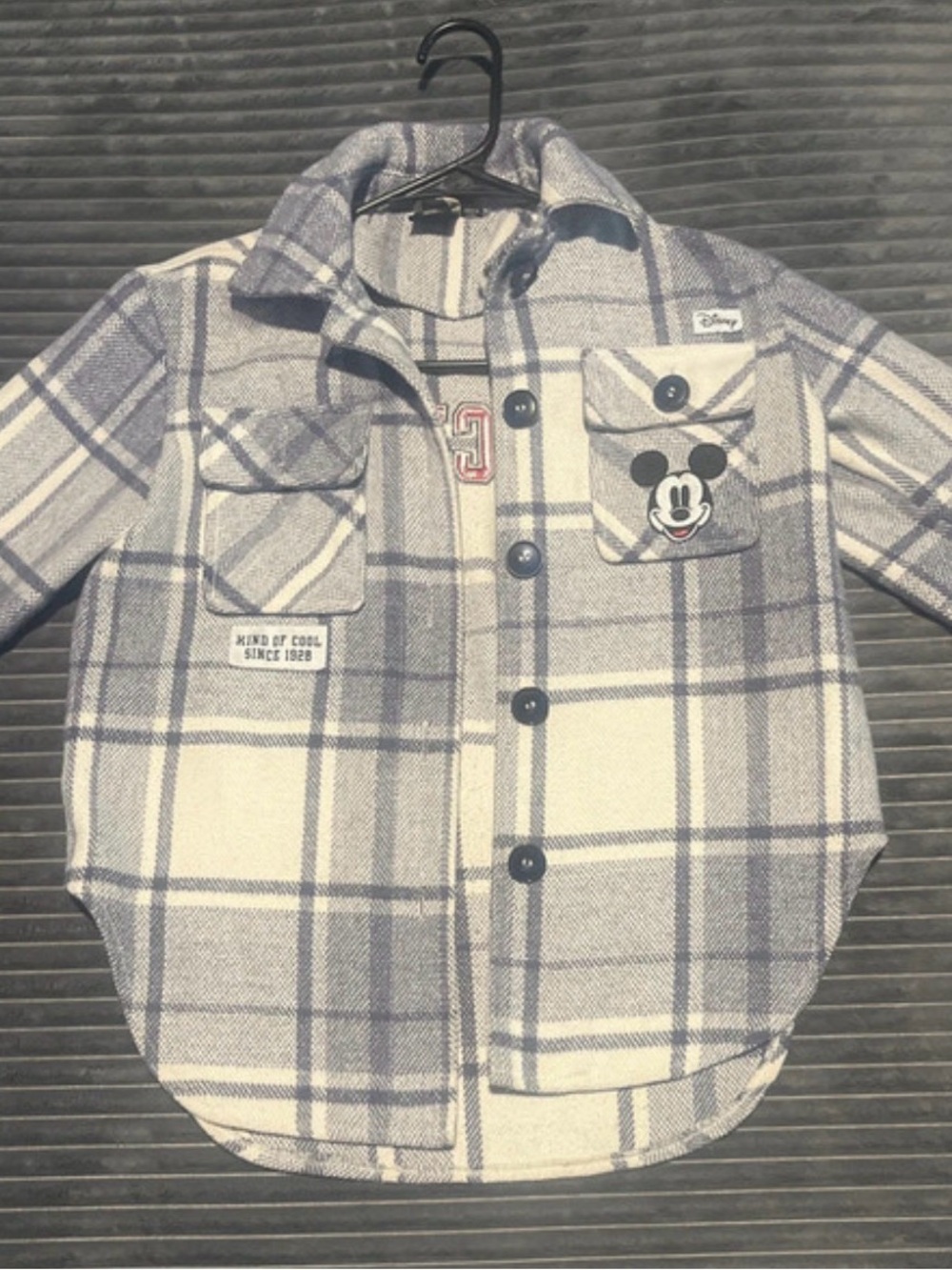 Disney Grey Plaid Kids Button-Front Shirt with Mickey Patch